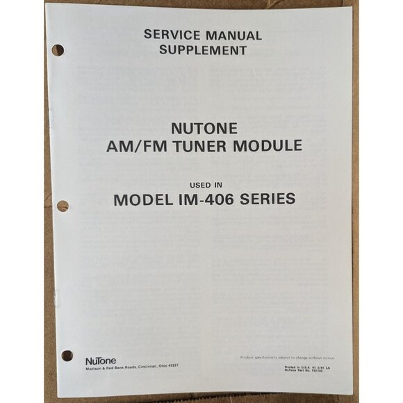 NUTONE SERVICE MANUAL FOR MODEL IM-406 CENTRALIZED RADIO INTERCOM SYSTEM - Picture 11 of 13